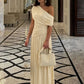 Incline Shoulder Backless Sexy Maxi Dress Women Summer New Fashion Sleeveless Pleated Ruched Club Party Long Dress