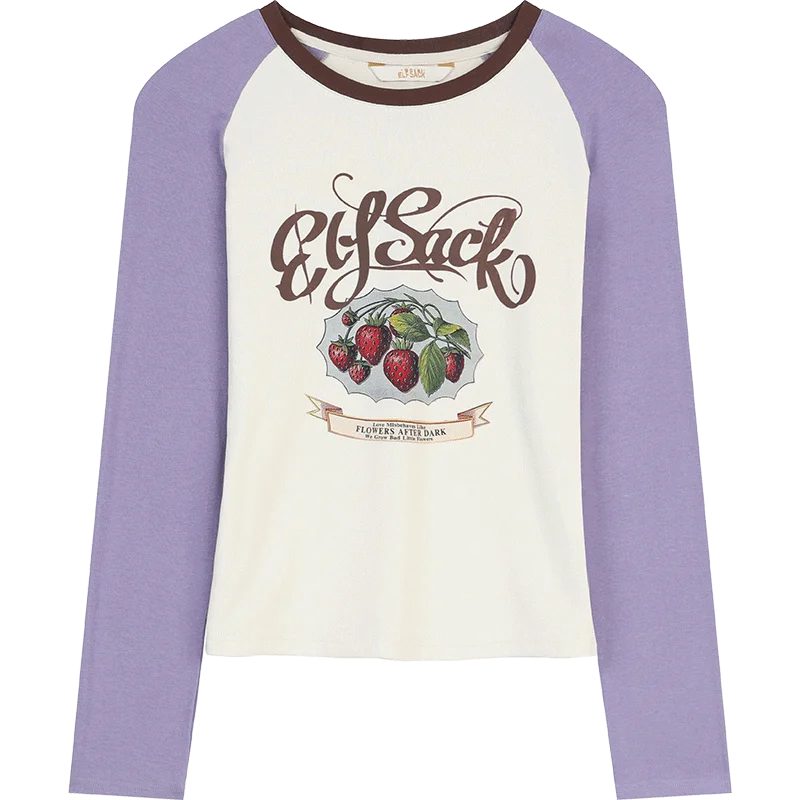 Women's Vintage Contrast Raglan T-Shirt with Cute Graphic Print, Retro Long Sleeve Casual Top for Daily Wear