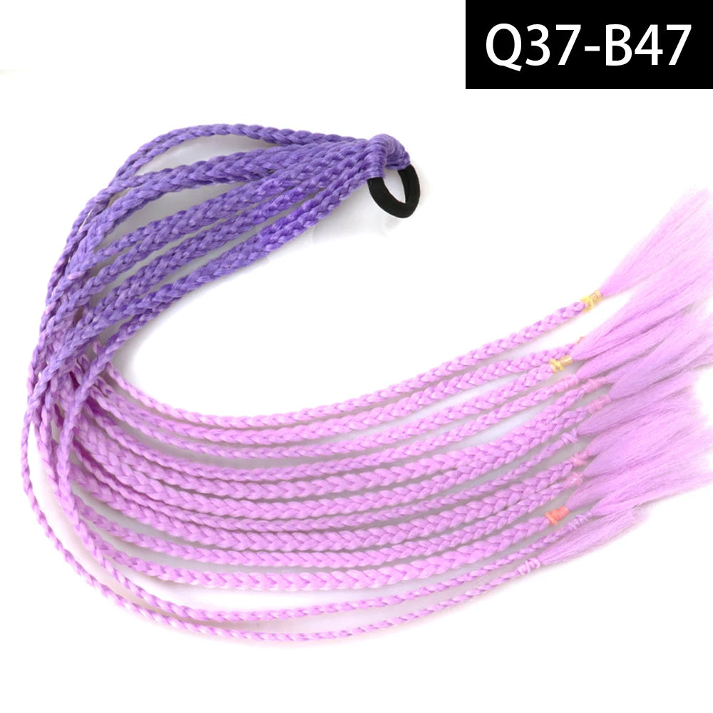 Synthetic Colored Braided Ponytail Hair Extension Rainbow Color Braids Pony Tail With Elastic Band Girl's Pigtail