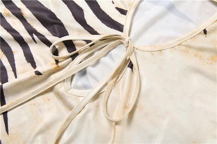 Tiger Print Vest Women Standing Collar Bandage Tassel Hollow Hip-Hop Style Sexy Summer Wild Street Fashion Slim Tops