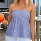 Y2K Vintage Strapless Tube Babydoll Top Women Back Bow Tie Gathered Peplum Flowy Solid Stripe Summer Beach Casual Tops