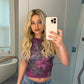 Flower Rhinestone Mesh Backless Tank Top Sexy Club Wear Sleeveless Crop Top Summer Woman Clothes