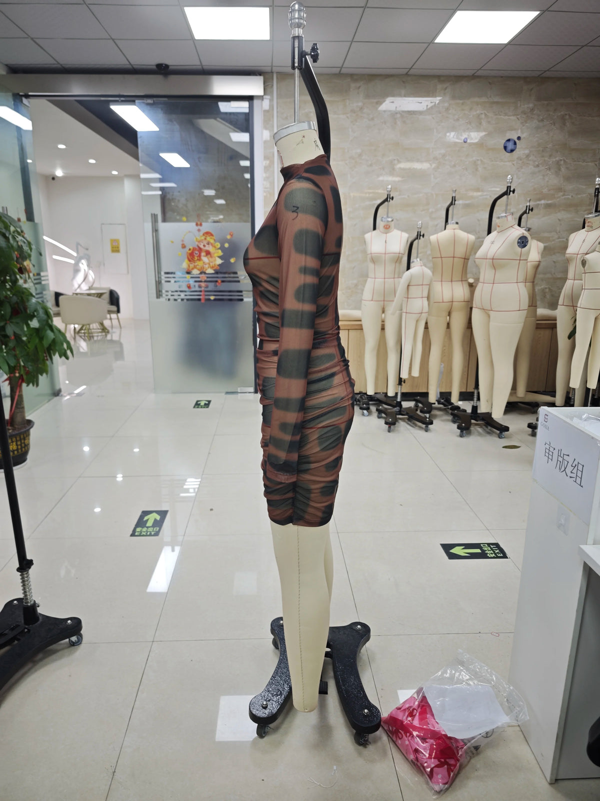 See Through Dress Women Aesthetics Print Sexy O-Neck Full Sleeve Skinny Peach Hip Clubwear Midnight Mini Bodycon