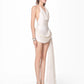 Folds Tassel Dress Women Halter Bandage Swing Collar Sleeveless Backless Folds Elegant Birthday Party Mini Bodycon