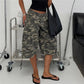 Women's 3/4 Length Low Rise Denim Cargo Shorts Baggy Wide Leg Cropped Trousers with Pockets for Y2K Retro Streetwear