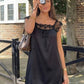 Lace Trim Satin White Dresses for Woman Summer 2026 Square Neck Short Sleeve Mini Dress