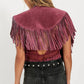 Women's Bohemian Fringe Suede Vest Open Front Cropped Sleeveless Fringe Jacket Western Cowgirl Vintage Streetwear