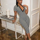 Short Sleeve Shape Waist Playsuit Woman Stripe Patchwork Sexy Deep V-Neck Stretch High Street Fashion Style Rompers