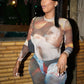 Aesthetic Print Women Tracksuit 2 Piece Set Sexy Hipster Thin Bodysuit+Leggings Tight Stretch Street Matching Suit