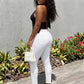 Cross Bandage Decoration Tank Tops Woman Summer Trend Halter Low-Neck Backless Irregular Shape Sexy Fashion Vests