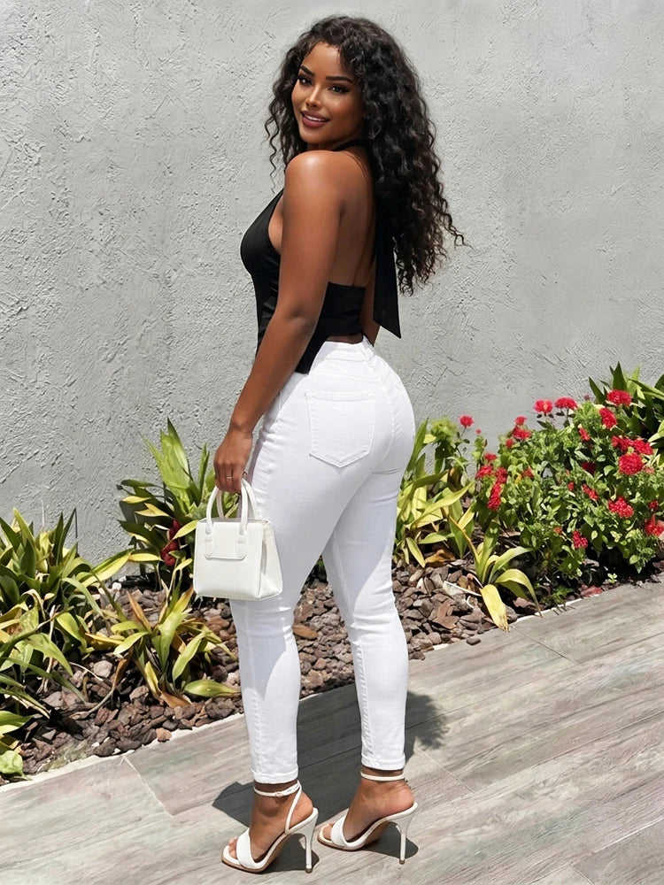 Cross Bandage Decoration Tank Tops Woman Summer Trend Halter Low-Neck Backless Irregular Shape Sexy Fashion Vests