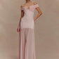 Off-shoulder Backless Sexy Maxi Dress Women Metal Flower Pink Patchwork Sleeveless Ruched Pleated Club Party Dress 2025