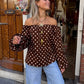Off Shoulder Tops Elegant Women Long Sleeve Brown Polka Dot Y2K Retro Fashion Blouse Shirts Party Spring Fall Streetwear