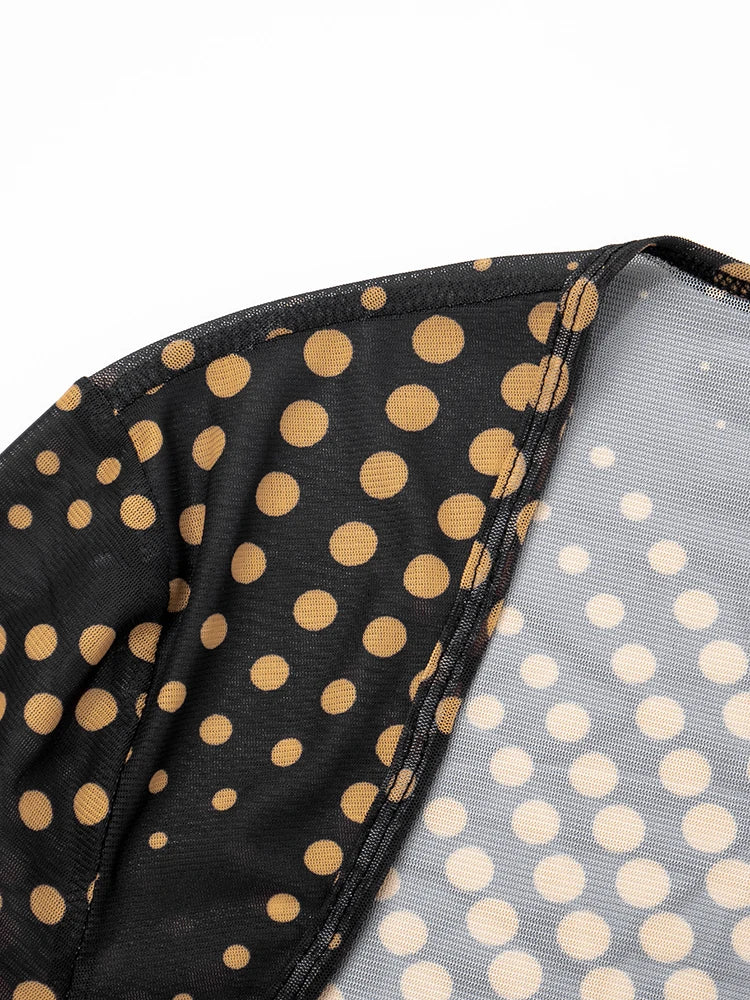 Polka Print 3 Piece Set Women Full Sleeve Shawl+Mini Strapless Tops+Skinny Shorts Hottie Midnight Sexy Fashion Suits