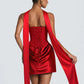 Satin Strapless Backless Sexy Mini Dress Women Elegant Halter Choker Neck Ruched Waist Bodycon Club Party Dresses