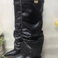 Autumn and Winter New Pointed Metal Buckle Knee High Women's Boots, Thick High-heeled Pants Boots, Fashionable Mid Leg Boots