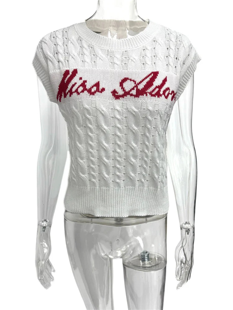 Casual Crochet Tank Tops Women Summer New Trend Letter Embroidery Street Fashion Versatile Y2K Style Simple Outfits