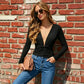 Twist-front Deep V Neck Long Sleeve Backless Top Brown White Black Slim Fitted T Shirt for Woman Fall Clothes