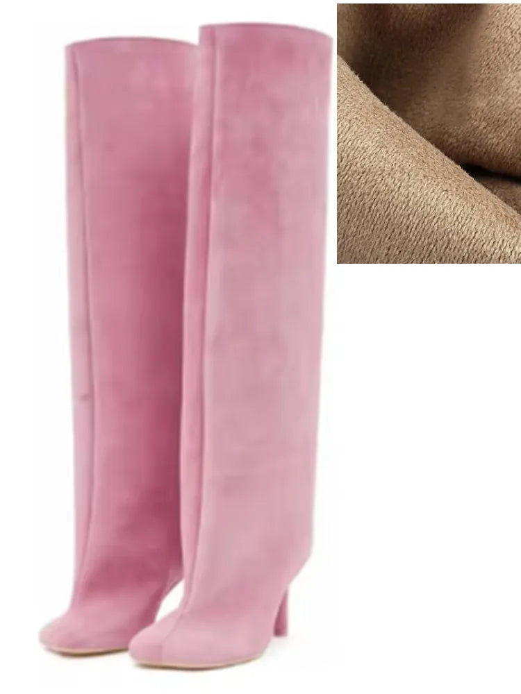 Autumn and Winter New 6cm Slim High Heels Knee High Women's Boots Round Toe Fashionable Women's Long Boots Knight Boots