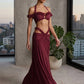Women 2 Piece Maxi Skirt Set Halter Off Shoulder Ruffle Crop Top And Long Skirt Elegant Evening Party Matching Outfit