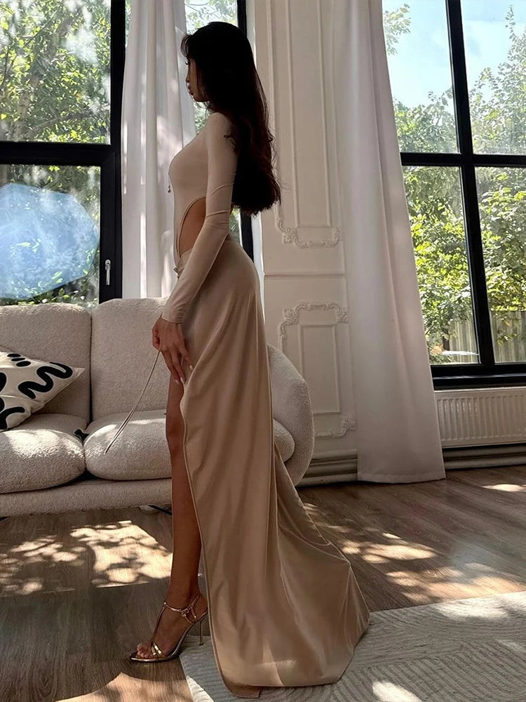 Irregular Hem 2 Piece Set Women Sexy Full Sleeve Backless tops+Skirt Chic Elegant Slim Classic Stretch Club Outfits