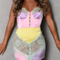 Diamond Chain Patchwork Print Mini Dress Women Fashion Y2K Summer Lace Sleeveless Backless Bodycon Dress 2025 Elegant
