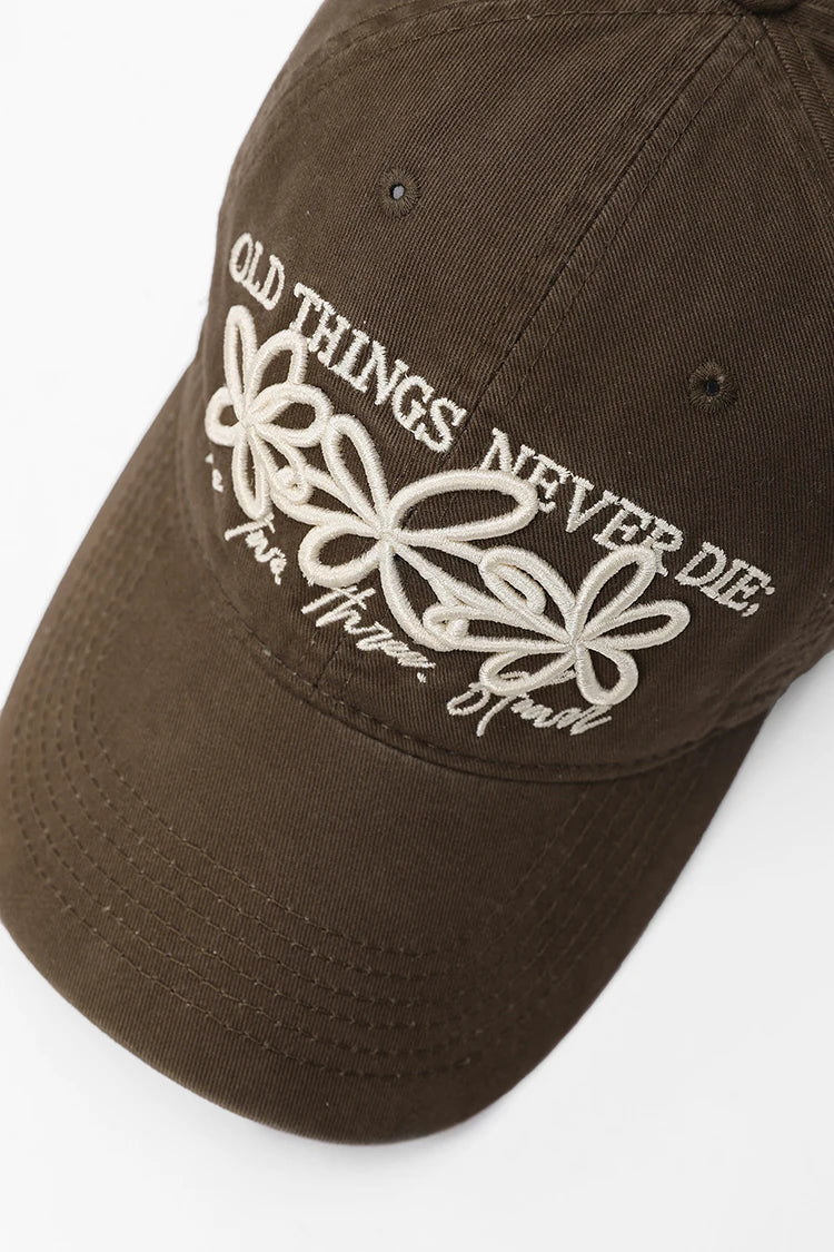Vintage Washed Cotton Baseball Cap with Cute Flower Embroidery