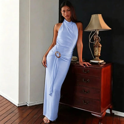 Halter Maxi Dress Woman Clothing Elegant Evening Dresses Wedding Party