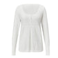 Women Fall Daily Cable Knit Cardigan U Neck Striped Single Breasted Button Front Long Sleeve Lightweight Knit Outer Top