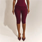 Elegant Women Floral Embossed Lace Capri Leggings High Waist Slim Stretch Knee Cropped Pants Solid Daily Casual Bottoms