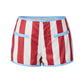 Retro Y2K Women Vertical Striped Low Rise Hot Pants Contrast Color Edge Fake Pockets Front Zip Slim Fit Mini Shorts