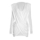 Deep V Neck Ruched Long Sleeve Mini Dress Woman Clothes Fall Sexy White Dresses Nightclub Outfits