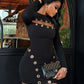 Hollow Hipster Slim Women Dress Metal Hole Y2K Sexy Full Sleeve Tight Fall Midnight Clubwear Party Stretch Mini Bodycon