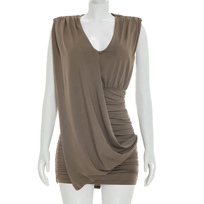 Asymmetric Ruched Sleeveless Mini Dress for Woman Fashion Summer Dresses 2026