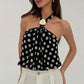 Women Bubble Tank Tops Halter Neck Sleeveless Polka Dots Print Open Back Summer Crop Vest for Daily Vacation Beach