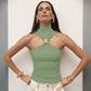 Turtleneck Basic Knit Tank Tops Women Vest Pullovers Metal Ring Camisole Sleeveless Skinny Knitted Tops Y2K Cropped Top