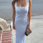 Women Midi Maxi Dress Lace Square Neck Spaghetti Strap Bodycon Sleeveless Long Dress Elegant Evening Party Slip Dresses