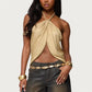 Women Y2K Sparkly Split Front Top Sleeveless Backless Halter Neck Crop Tank Top Summer Party Club Camisole Vest