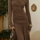 Autumn Long Sleeve Ruched Sexy Maxi Dress For Women Fashion Elegant Solid Bodycon Club Party Long Dresses Female 2025