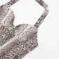 Snake Print 2-Piece Set Women Halter Low-Neck Backless Sleeveless Vest+Simple Mini Short Sexy Midnight Hottie Suit
