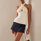 Women Silky Halter Neck Crop Top Sleeveless Crisscross Wrap Tank Top Y2k Summer Slim Fit Backless Cami Top
