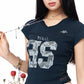 Vintage Lace Number Print T-shirt Slim V Neck Short Sleeve Top, Y2K Casual Fitted Tee, Sporty Graphic Crop T-shirt