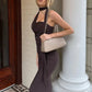 Halter Off-shoulder Sexy Maxi Dress For Women Coffee Strapless Sleeveless Backless Bodycon Club Party Long Dresses