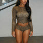 Leopard Print 2 Piece Set Women Trend O-Neck Full Sleeve T-Shirt+Bike Shorts Hottie Chic Midnight Street Club Suits