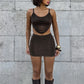 Street Style 2 Piece Set Woman Lace-Up Halter Backless Tassel Design Crop Tops+Mini Skirts Hot Girls Sexy Fashion Outfits