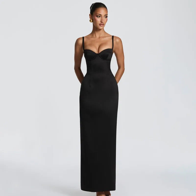 Satin White Luxury Dresses for Woman Elegant Party Spaghetti Strap Backless Split Long Dress Evening Gown