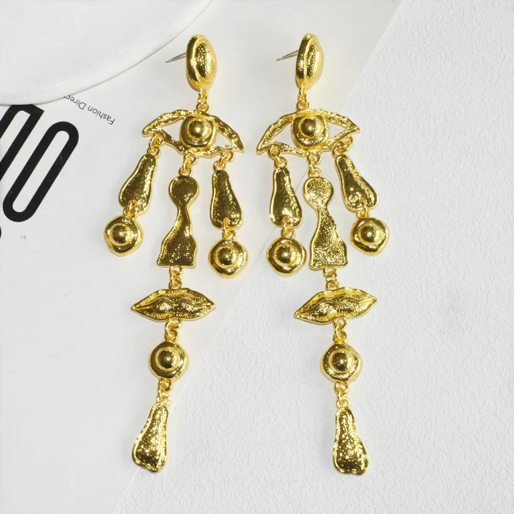 Vintage Metal Alloy With Rhinestone Big Eyes Dangle Earrings For Women Fashion Jewelry Exaggerated Lady Ears' Accessory