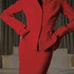 Elegant Office 2Piece Set Women Classic Long Sleeve Single Button Ruffled Jacket+Peach Hip Mid Skirt Matching Outfits