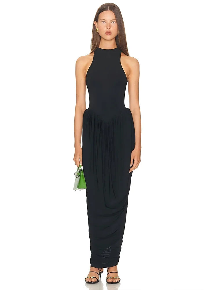 Elegant White Party Dresses Woman 2025 Beautiful Ladies Sleeveless Irregular Pleated Long Dresses