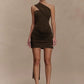 One Shoulder Backless Sexy Mini Dress Women Fashion Off-shoulder Sleeveless Backless Draped Ruched Bodycon Club Dress